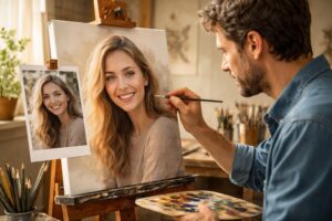 apprenez à peindre un portrait réaliste à partir d’une photo grâce à nos conseils et techniques étape par étape, adaptés aux débutants comme aux artistes confirmés.
